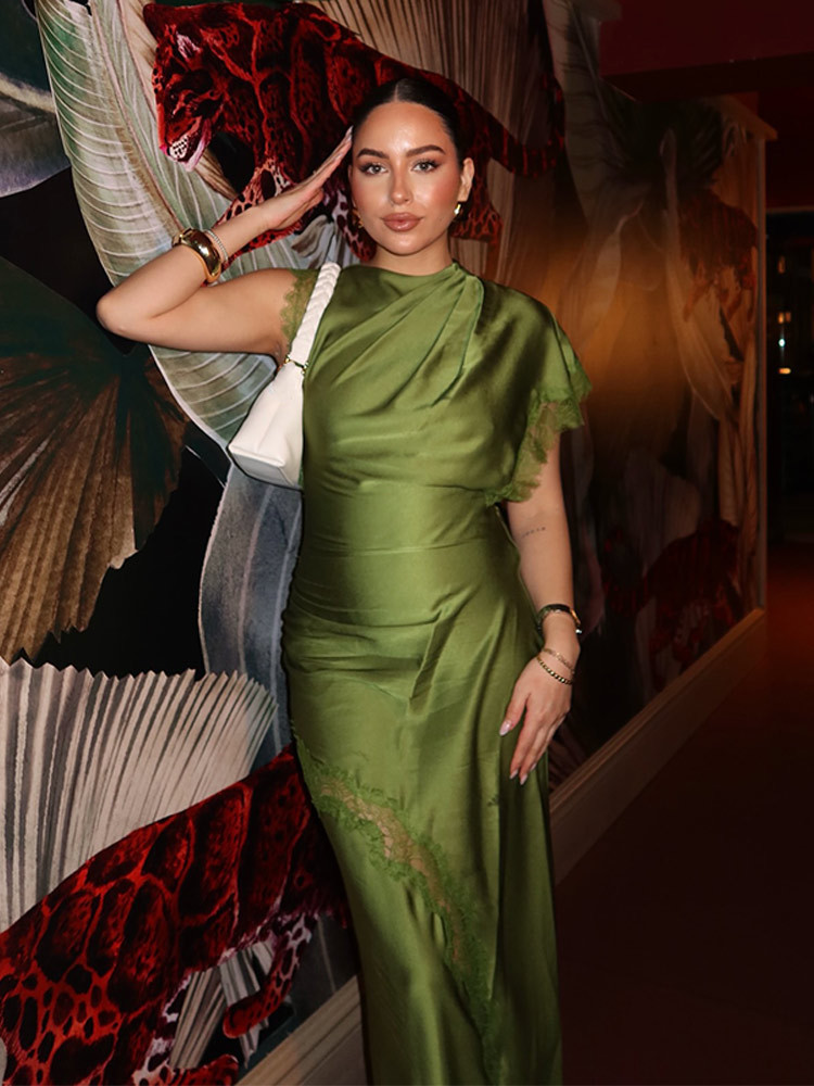 French Retro Satin One Shoulder Dress Slit Design Slim Fit Evening Gown Vintage Formal Party Dress For Women_ecoleips.com