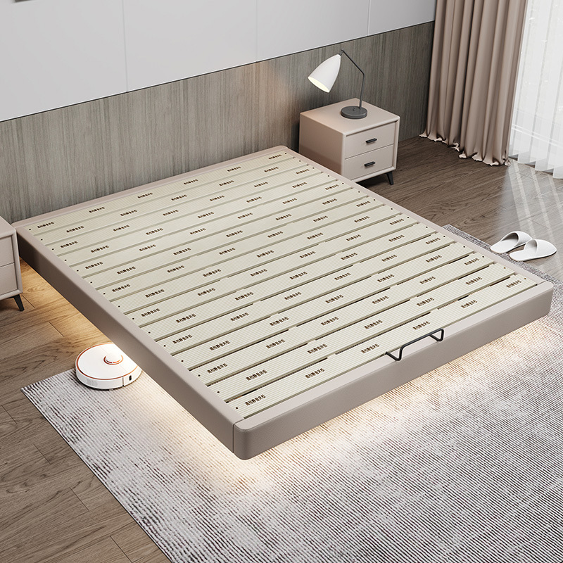 Full solid wood suspension bed tatami row skeleton bed frame single double low bed 1.5m bedroom small and medium-sized flat bed