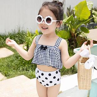 2025 New Children's Swimsuit Girls Korean Cute Separates Swimsuit Bow Plaid Swimsuit Wholesale