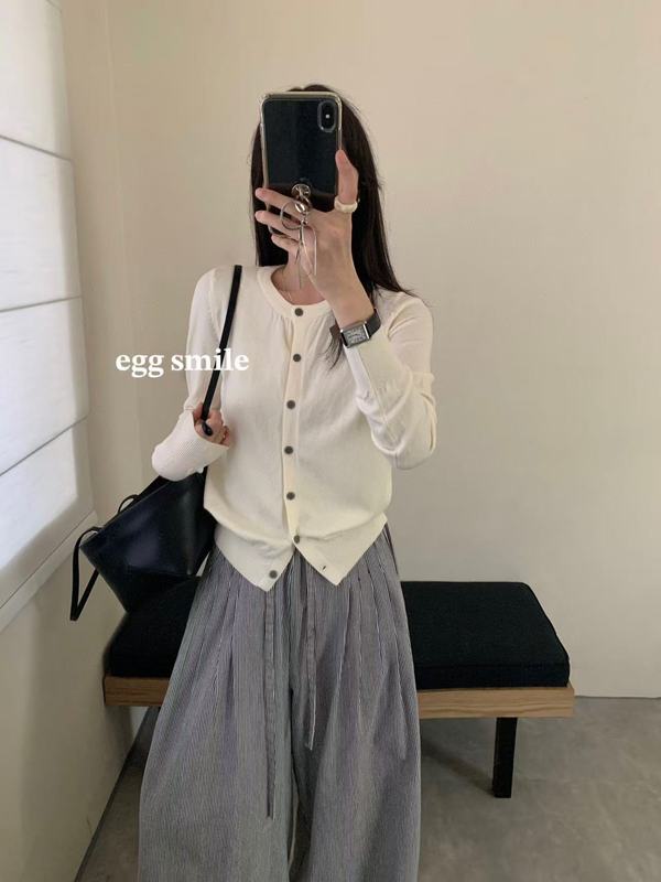egg smile11色暖芯针织开衫基础款纯色软糯圆领温柔百搭长袖毛衣|undefined