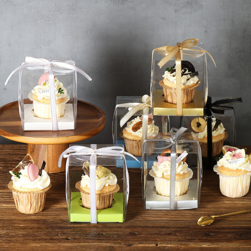 Fully transparent single cup cake box 1 muffin cup pudding wood chaff cup western dessert baking box