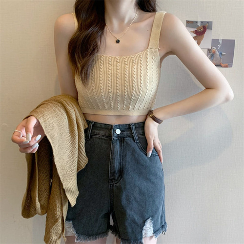 Sweater knitted camisole women's  autumn slim fit inner wear layered short outer wear short tops for women