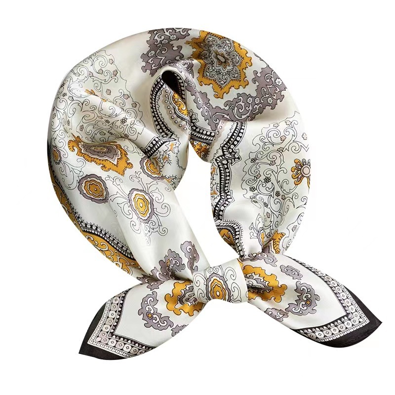 Impresión de letras tridimensionales nuevo estilo 70 pequeños accesorios de bufanda cuadrada bufanda de seda retro bufanda de ropa profesional bufanda de seda simulada