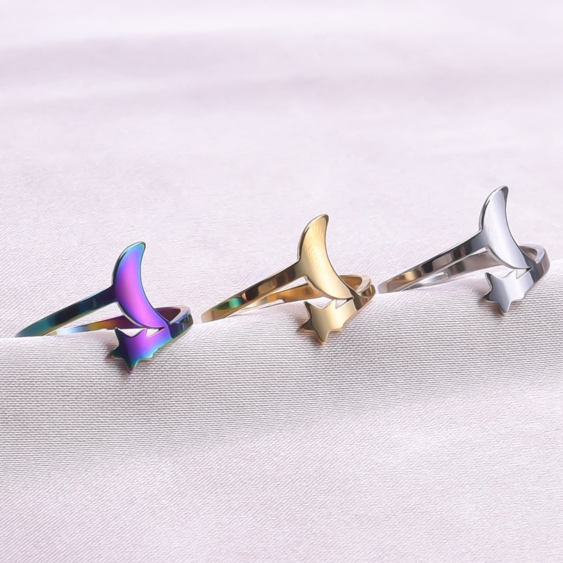 Adjustable Ring Size PVD Coated Real Gold Plated 18K Gold Star Moon 304 Stainless Steel Casual Waterproof Non Tarnish Open Ring