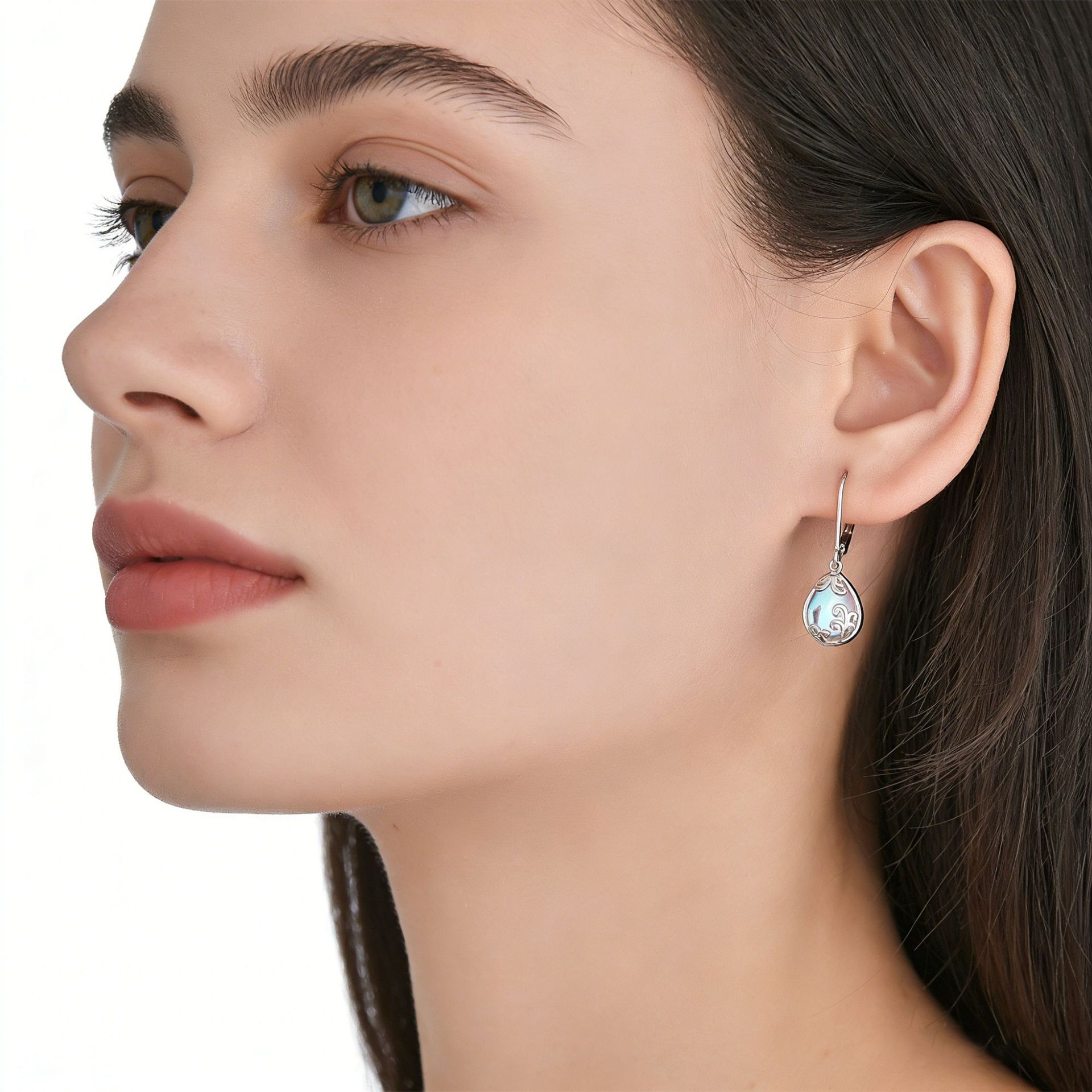 TEMU transfronterizo S925 plata esterlina pendientes de piedra de luna mujeres nicho de diseño de pendientes europeos y estadounidenses sencillos pendientes de alta calidad