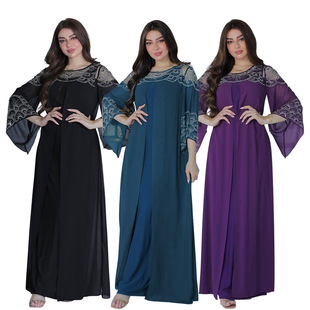 XQY500272 Cross-Border Middle East Muslim Two-Piece Robe Fashion Hot Rhinestone jalabiya dress