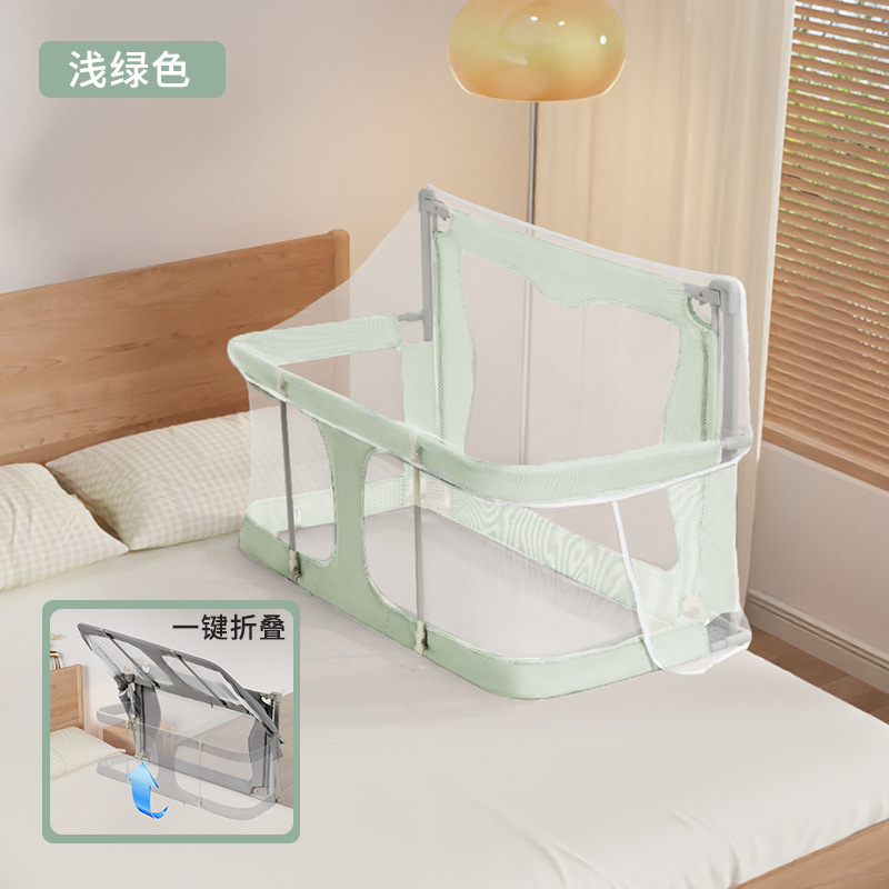 Cama de bebé a prueba de compresión tipo casa pequeña cerca de protección de cama media cerca de protección de bebé recién nacido plegable con un botón móvil