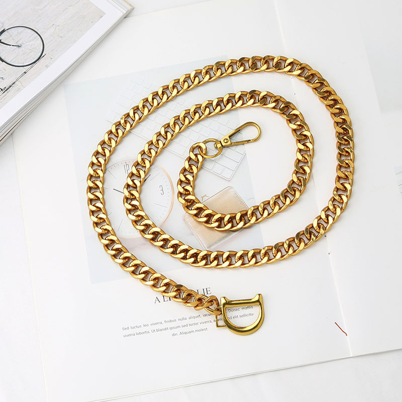 Classic Gold Waist Chain, D-letter Chain Belt Fashionable Women's Belt Personalized Dress Decoration Casual Design High-quality Belt
_voghion.com