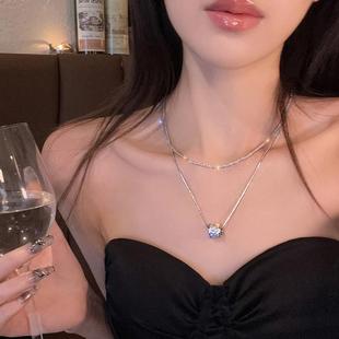 Double Layer Stacked Metal Necklace Women's 2024 New Niche Light Luxury Clavicle Chain Elegant Necklace Chain G