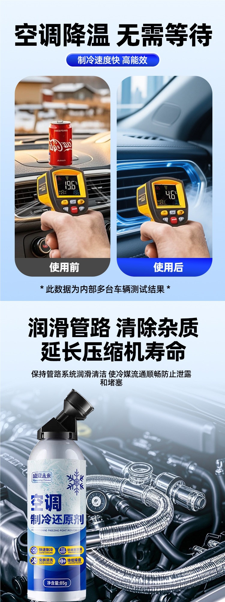 Car air conditioning refrigerant recovery agent, summer car cooling magic tool, rapid refrigerant, refrigerant liquid