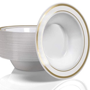 Heteng factory wholesale PS hard plastic bronzing large bowl ramen dumplings soup bowl disposable plastic deep bowl deep plate