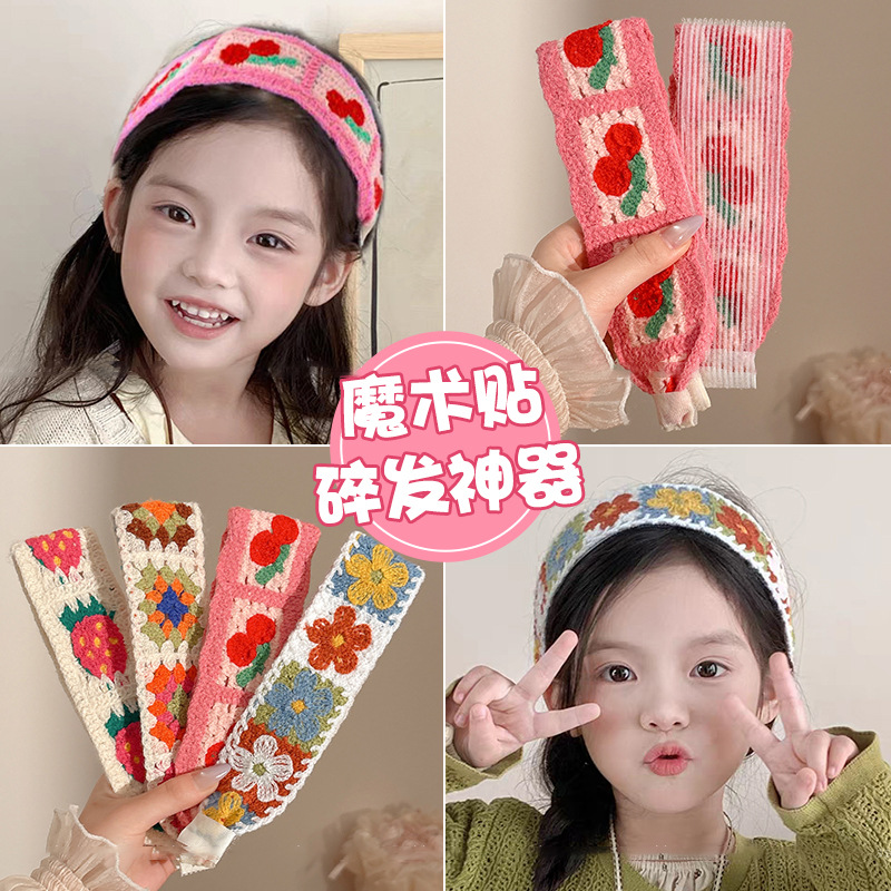 Flor francesa de punto frangeo pegatinas velcro pegatinas para el cabello de mujer no comprime el cabello correa de lavado de la cara banda de cabello tocado