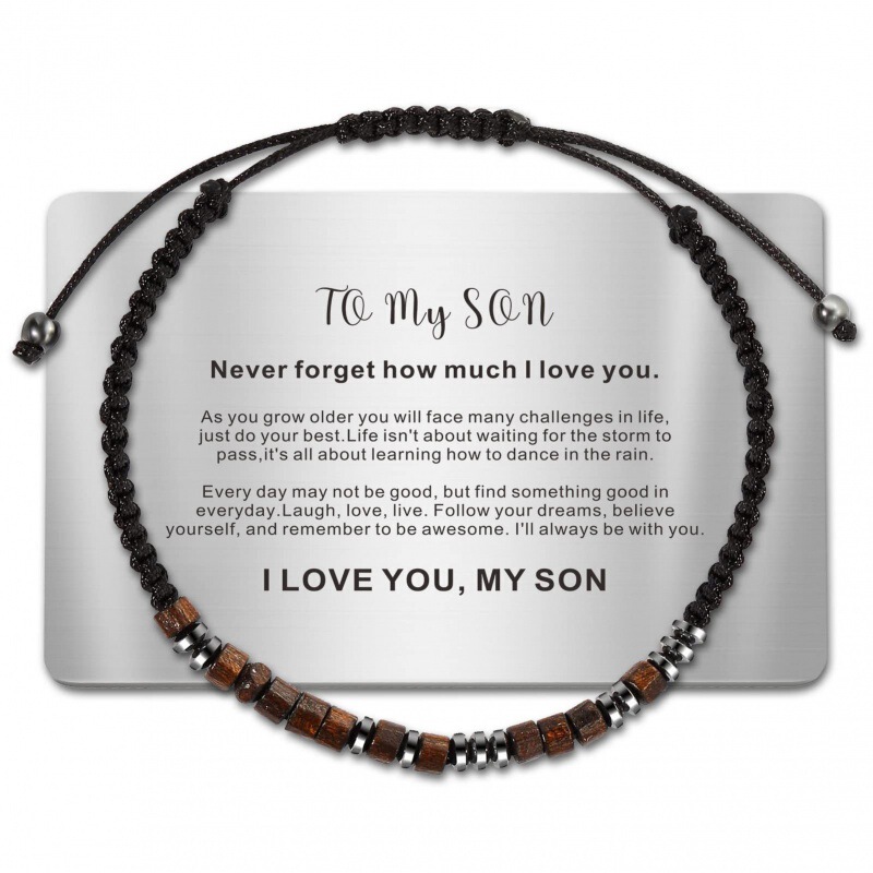 Men's Morse Code Bracelet Stainless Steel Card Laser Engraved Handmade Woven Bracelet Wooden Beads Morse Code Bracelet Men's Morse Code Bracelet Stainless Steel Card Laser Engraved Handmade Woven Bracelet Wooden Beads Morse Code Bracelet