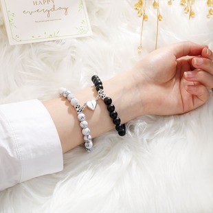 European and American jewelry black frosted white turquoise good friend couple suit bracelet female heart-shaped magnetic magnet stone bracelet wholesale