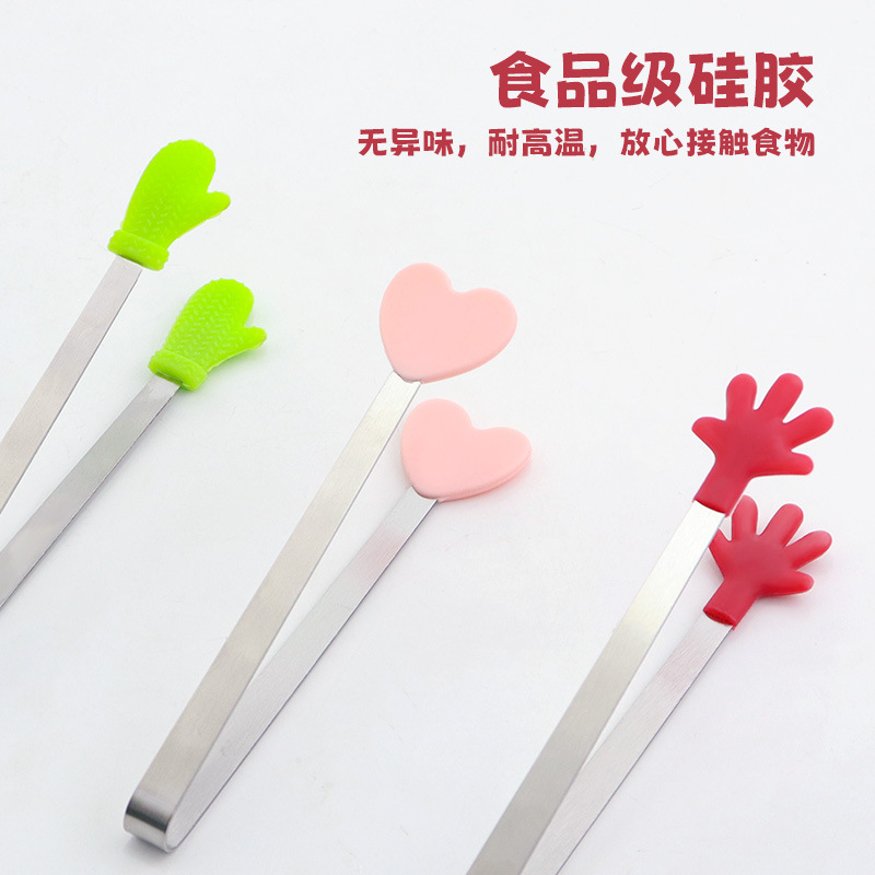 Lindo clip de hielo de silicona de palma pequeña antideslizante mini clip de comida de acero inoxidable clip de comida de postre de silicona clip de azúcar