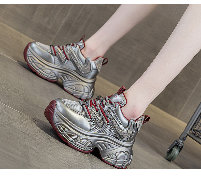 Giày sneaker nữ chunky đế dày tăng chiều cao phong cách hot girl mùa xuân 2026 — M2807 màu be, M2807 màu bạc, M2807 màu đen, M2807 Màu tím chi tiết 26
