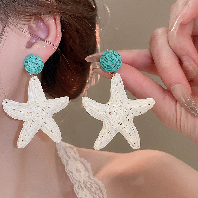 16g Weight Electroplated Gold Plating Process 316 Stainless Steel Ear Needle Material Drop Earrings Classification 1 Pair Quantity Daily Occasion raffia, Iron Material Starfish Pattern Women's Gender Marine Style Style 1 Pair Marine Style Starfish Raffia Iron Drop Earrings 6
