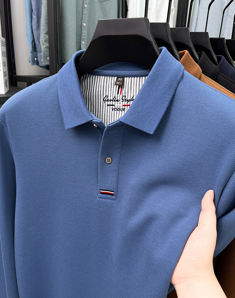 Áo polo nam dài tay cổ bẻ 100% cotton đánh bóng, form regular — nâu vàng chi tiết 19