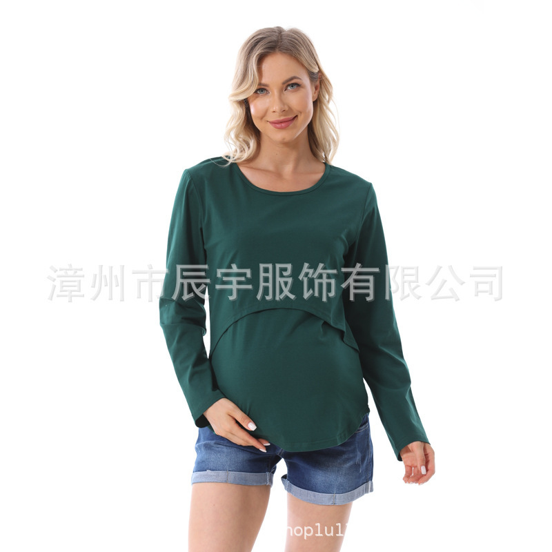 春秋ファッションゆるいアーチデザイン授乳服外出辛いママ妊婦長袖tシャツ授乳大きいサイズ妊婦服|undefined