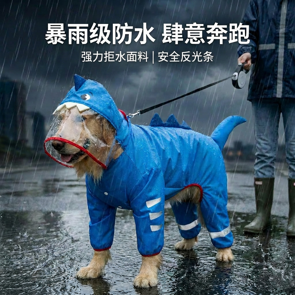 Transfronterizo mascotas medianas perros impermeables impermeables cuatro patas ropa de perro casuales dorados mascotas grandes perros impermeables