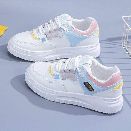 Spring European White Women's Casual Loafers Thick Heel Low-top Running Sneakers