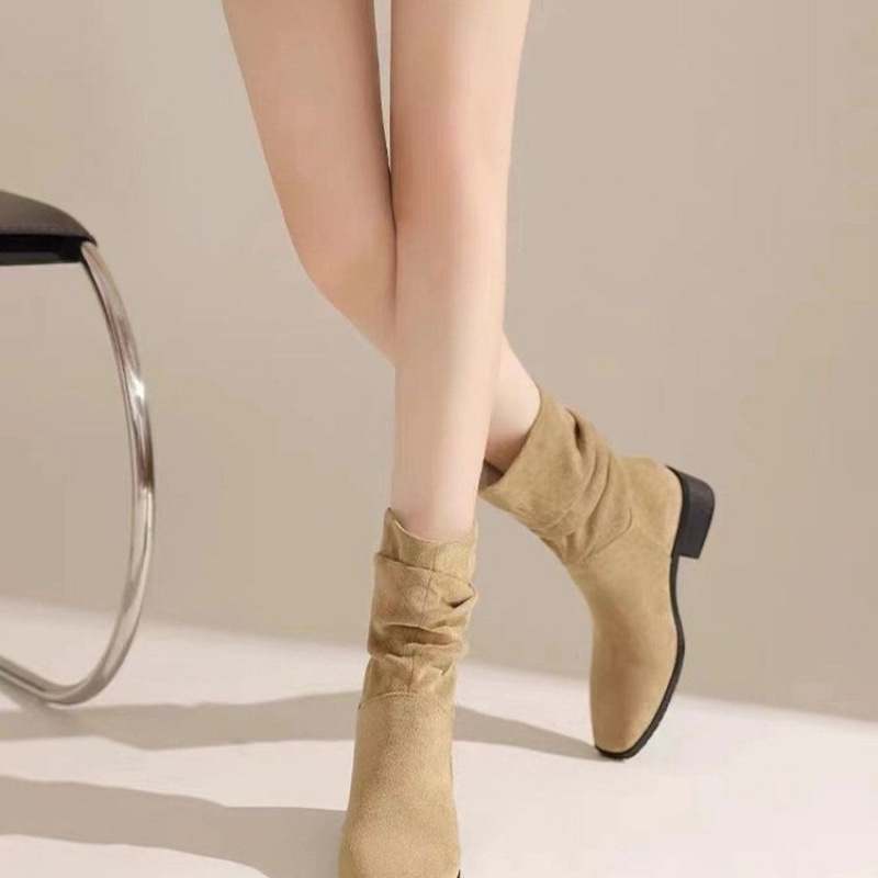 ShoeVault 2025 Wiosna Nowe Retro Szpiczaste Buty Na Grubym Obcasie Krótkie Kowbojskie Buty Do Jazdy w Stylu Western Dla Kobiet_voghion.com