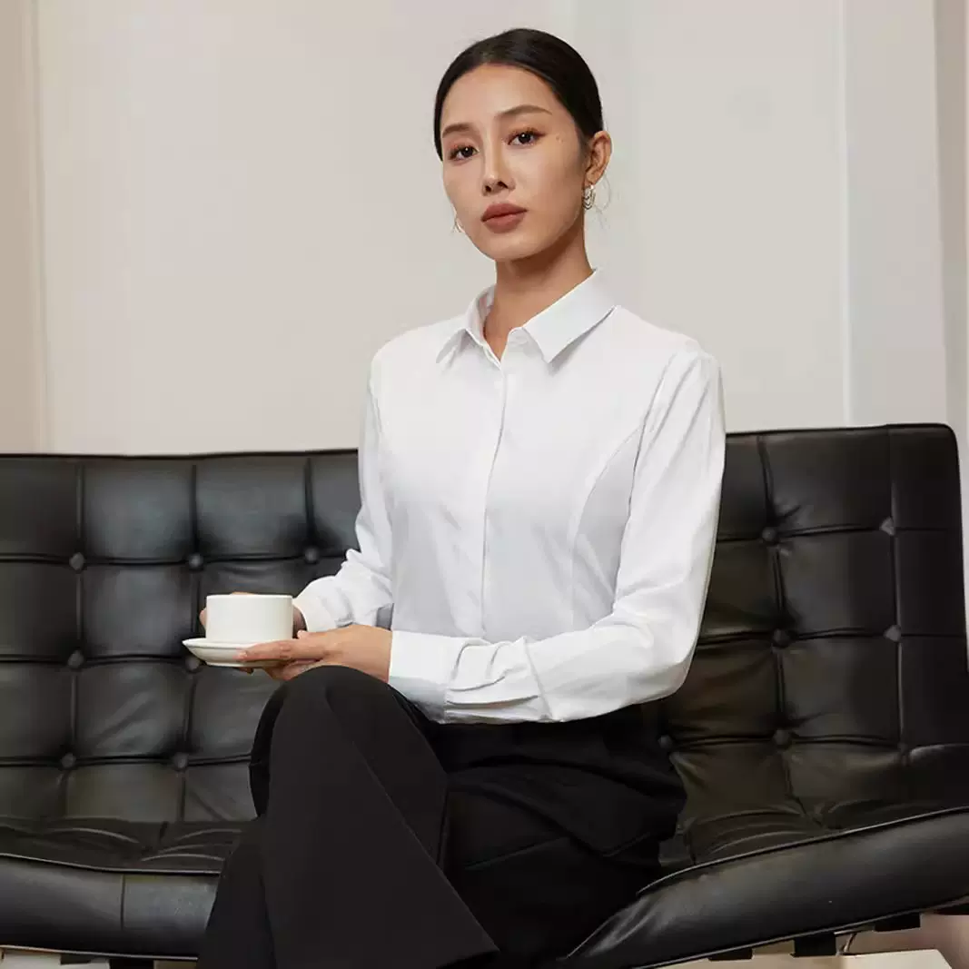 三防女春季秋季气质新款长袖衬衣纯色百搭休闲商务开衫 女式衬衫