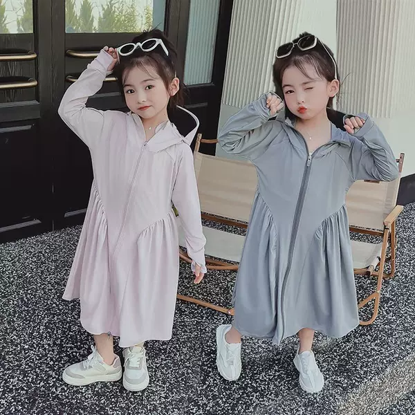 Ice Silk Sun Protection Clothing for Girls and Babies, Outdoor Sun Protection Clothing, Long Skirt, Hooded Full-Body Jacket, Uv Protection and Sunshade