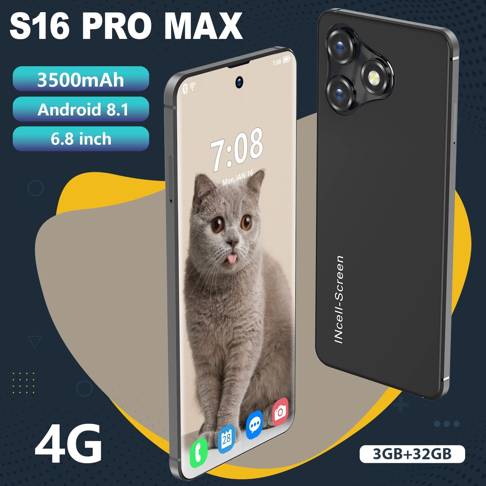 (Граница торговли), мобильный телефон, S16, 16 pro max, 4G, 32, 6.8 дюйма, Android 8.1