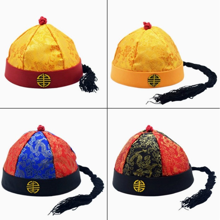 Retro Emperor Hat, Melon Cap, Ancient Costume Performance Prop, Adult and Children's Qing Dynasty Official Hat, Hanfu Accessory with Golden Tassels