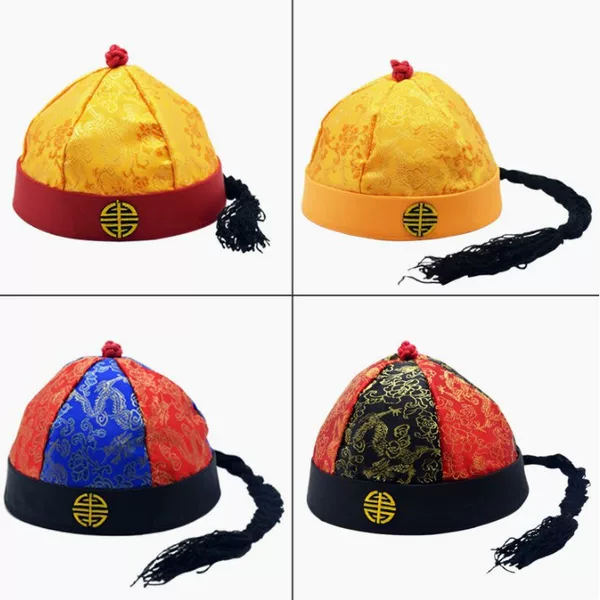 Retro Emperor Hat, Melon Cap, Ancient Costume Performance Prop, Adult and Children's Qing Dynasty Official Hat, Hanfu Accessory with Golden Tassels
