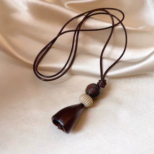Brown Geometric Beaded Pendant Long Necklace for Women 2026 New Style High-End Light Luxury Niche Sweater Chain Accessory