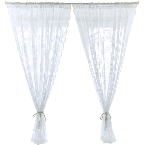 Amazon hole-free lace curtains finished rod European and American pastoral white gauze curtains door curtains bedroom bay window curtains