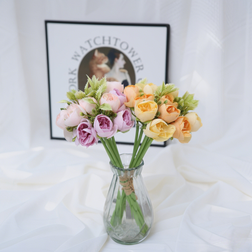 Flores artificiales retro, sosteniendo un ramo de peonía, decoración del hogar de boda, accesorios fotográficos, flores artificiales