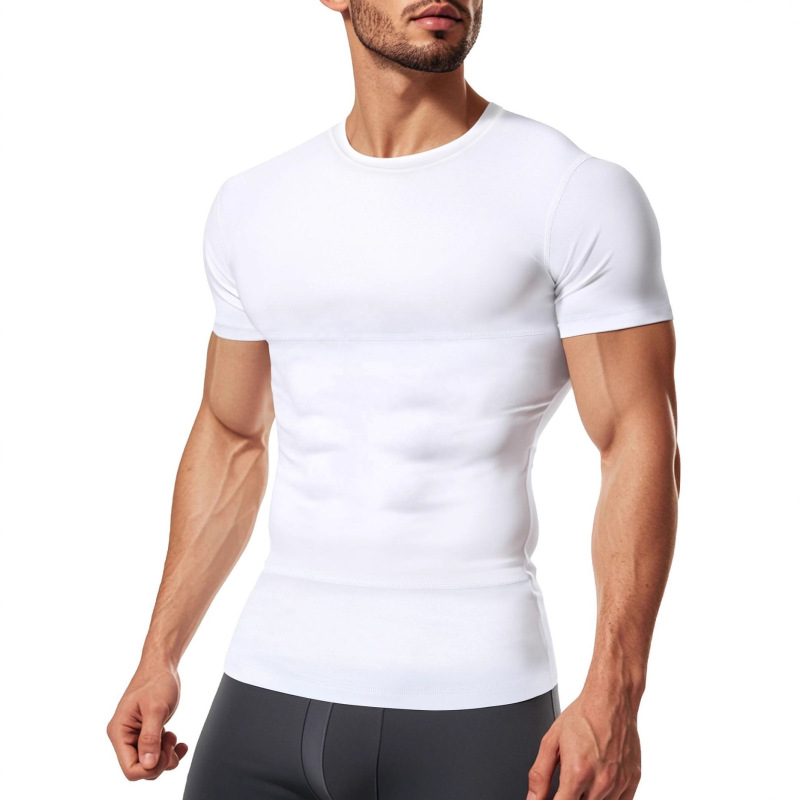 Cross-Border Hot-Selling Men's Compression Shirt Sports Casual Tight T-Shirt Business Men's Tummy Control Vest