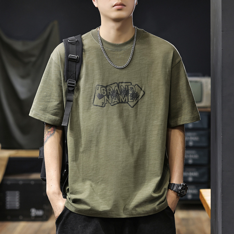 American Retro 300g Heavyweight Bamboo Cotton Short-Sleeved T-Shirt for Men 2025 Summer New Style Cool and Breathable Men's Half-Sleeved T-Shirt
