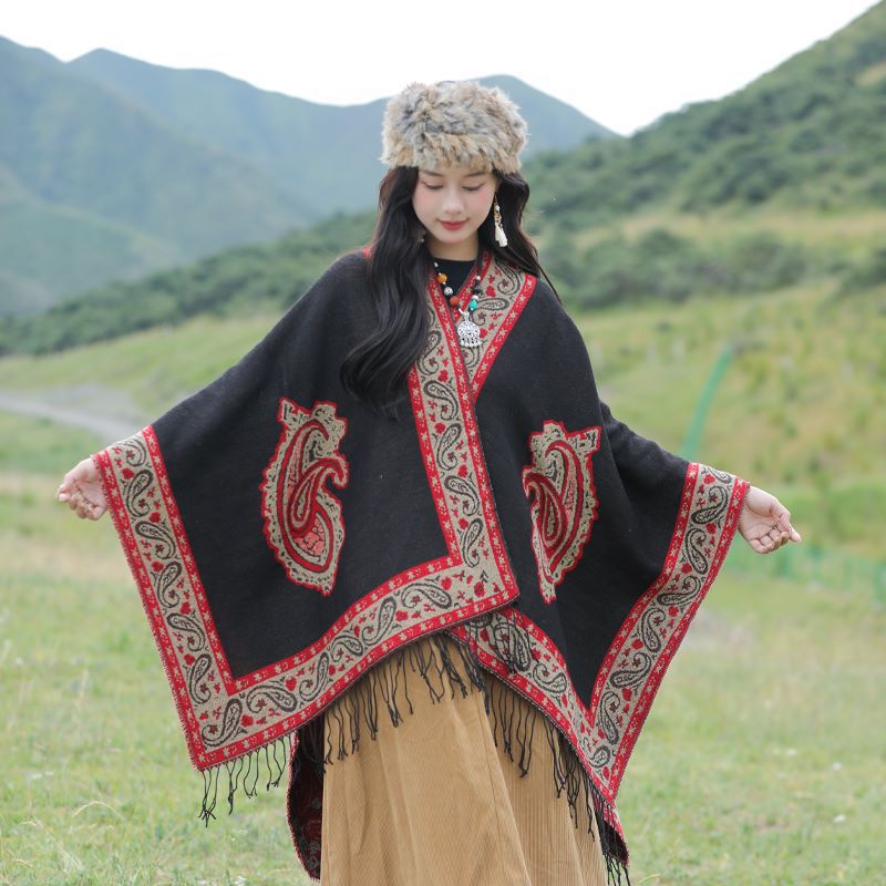 Capa de viaje del desierto tibetano caliente y protector solar, capa de patrón de estilo nacional retro