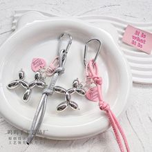 网红千禧风ins电镀银色系气球狗合金钥匙扣 粉色爱心包包挂件配饰