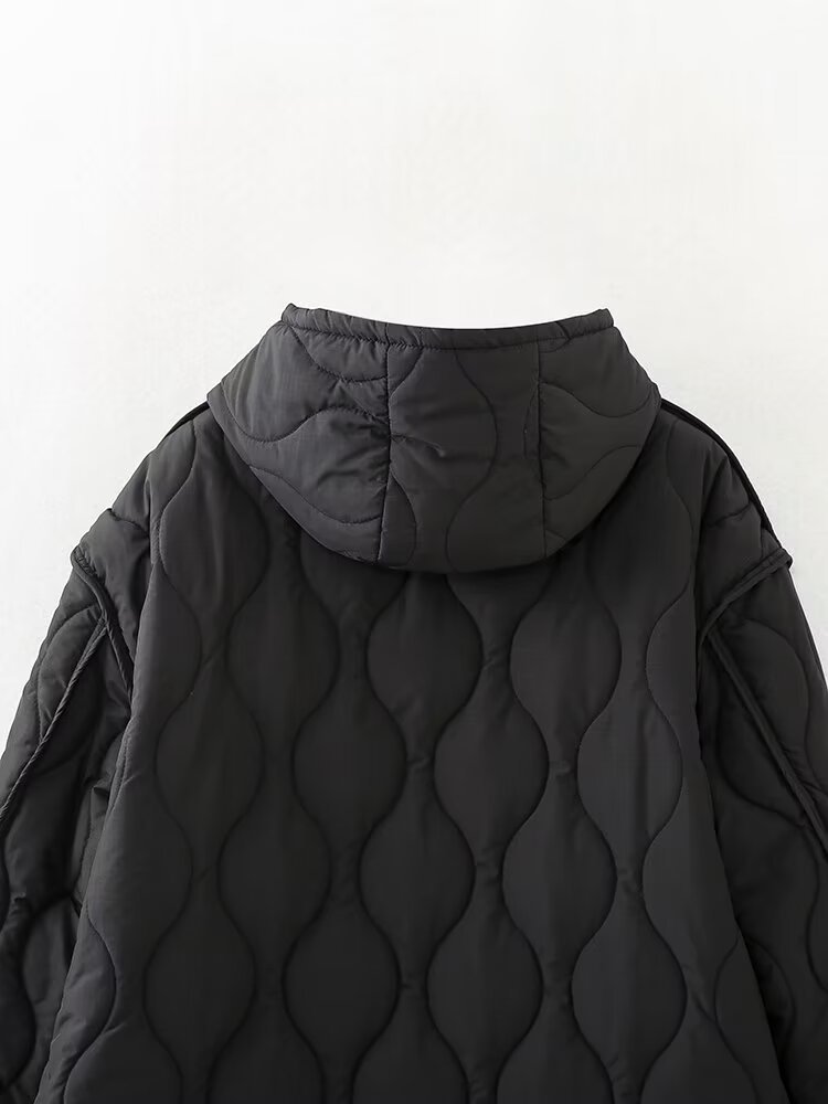 Women's clothing 2024 autumn and winter new hooded diamond grid warm jacket_voghion.com