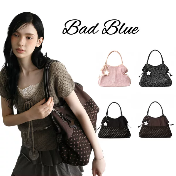 In-stock and ready to ship: New Korean BadBlue embroidered leopard print tote bag with star mirror pendant, sweet shoulder bag