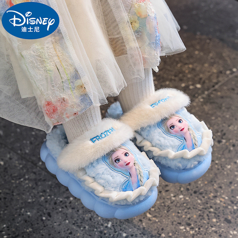 Zapatillas de algodón para niños de dibujos animados de invierno para niñas cálidas y terciopelo princesa Elsa zapatos de algodón para niños pequeños y medianos