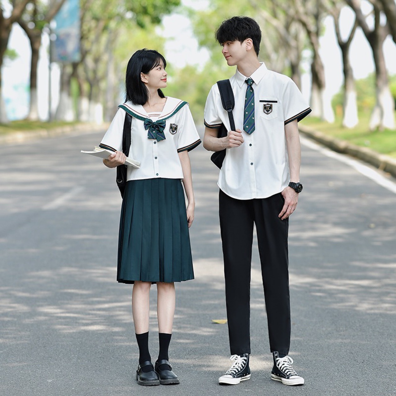 College Style Dress Girl Summer Dress 2025 New Junior High School and High School Student Jk Sailor Suit Pleated Skirt Two-Piece Set