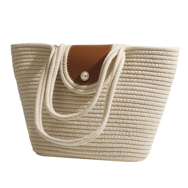 Borsa da spiaggia a spalla singola in corda di cotone intrecciata in erba da donna estiva 2024_voghion.com