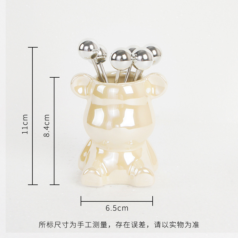 フルーツフォークステンレス鋼セット家庭用食器クリエイティブかわいいセラミッククマ保存瓶フルーツピックフルーツインサート|undefined