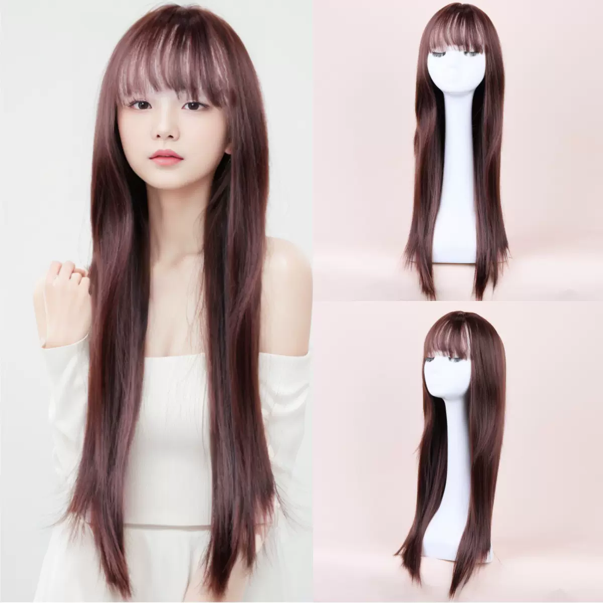 日系假发lisa同款女长直发假头套网红自然黑长直齐空气刘海韩国