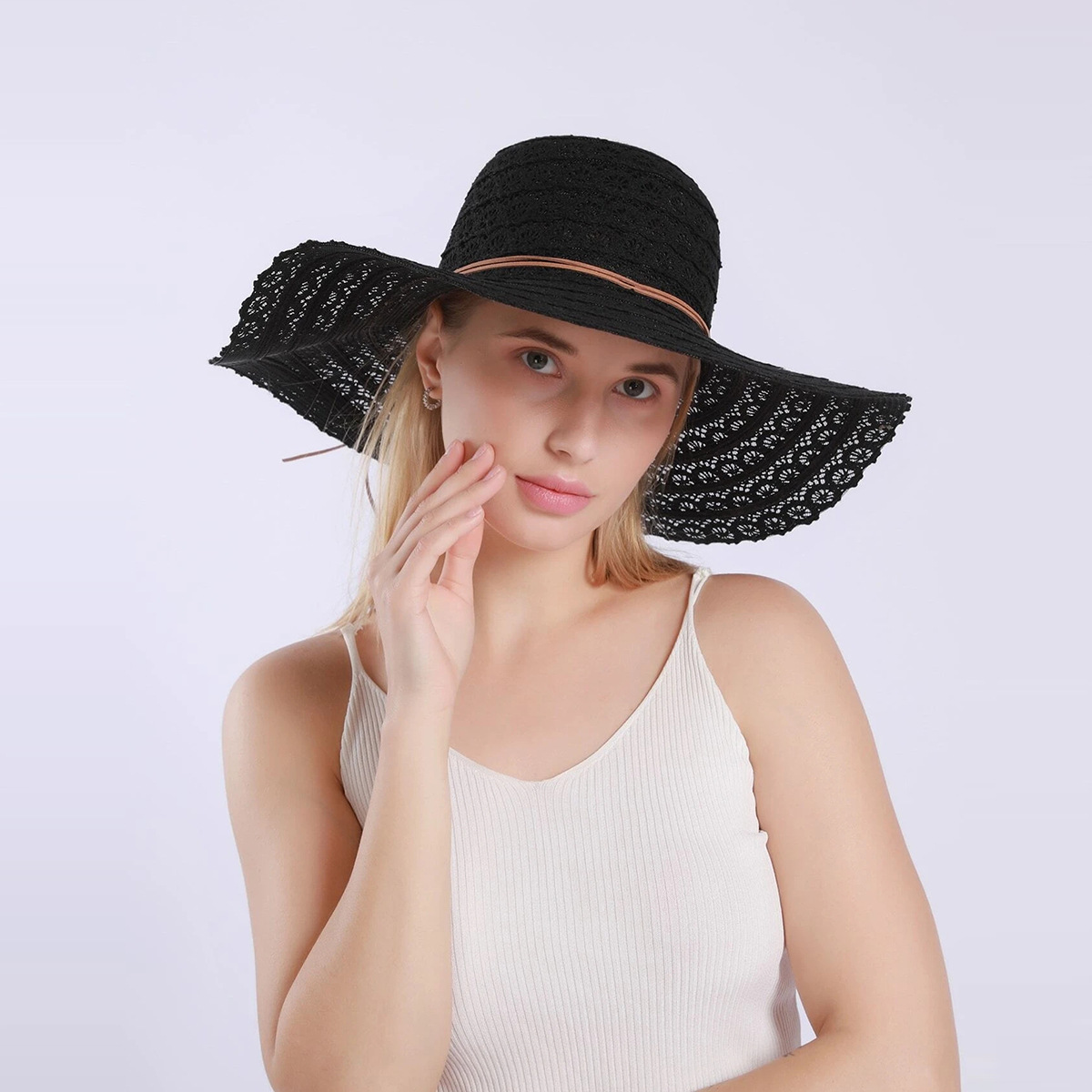 Korean Fashion Big Eaves Breathable Lace Straw Hat display picture 6