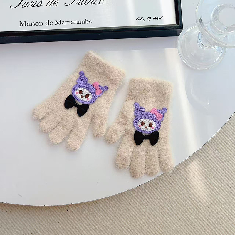 Guantes para niños otoño y invierno caliente corbata de dibujos animados galería de arroz dedo de las niñas guantes de punto de lana pelusa gruesa