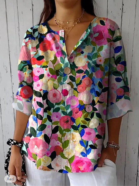 Damen Bluse Mit V-ausschnitt Und Knopfleiste Für Den Frühling_voghion.com
