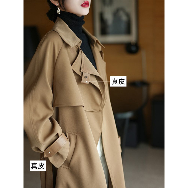 梵琳达新品气质长款卡其风衣女春季英伦风宽松抗皱垂坠感外套|undefined