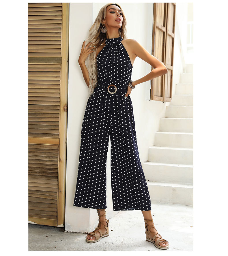 Polka Dot Halter Sling Wide-Leg Jumpsuit NSYYF66675